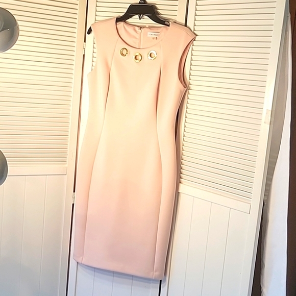 Calvin Klein Blush Pink Gormet Neck Sheath Dress SZ8 - Picture 1 of 5
